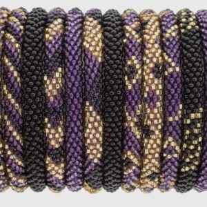 Nepali beaded roll-on bracelets in purple and gold mix